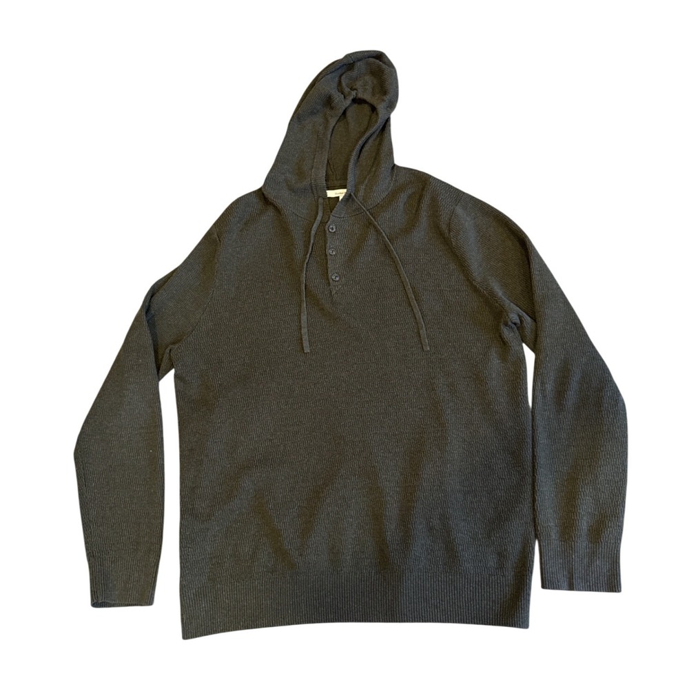 Hawker Rye Men XL Dark Green Heather Hooded Henley Sweater Gorpcore Lounge Cabin